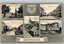 39606 O3540 Osterburg Altmark 1913 - Breite Straße Wallpromenade Schillerplatz Stadtwappen