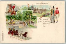 76473 W7557 Iffezheim 1898 Lithographie Badener Jubiläums-Rennen 1898 Galopp-Rennbahn Tribüne Lichtentaler Allee Jockey