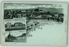 01744 O8230 Dippoldiswalde 1898 Lithographie / Mondschein Mütterschule Marktplatz