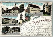 16278 O1320 Angermünde 1898 Lithographie Marktplatz Pulverturm Kreis-Ständehaus Bahnhof