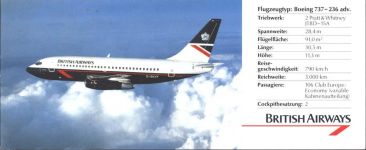 Boing 737-236 adv Britisch Airways Flugzeug nach 1945 FOTO KEINE AK