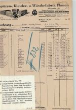 08523 O9900 Plauen Briefkopf Rechnung von 1949 Spitzen- Kleider- und Wäschefabrik Plauen VVB Konfektion I