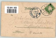 87746 W8941 Erkheim 1899 Gebrauchsspuren Lithographie Prot. Kirche Prot. Pfarrhof Kath. Schule Kath. Kirche beschnitten