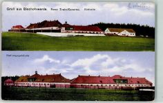 01877 O8500 Bischofswerda 1914 - WK I Neue Train-Kaserne Stallungsgebäude Stempel Landsturm-Inf. Bat. Zittau 3. Kompagnie