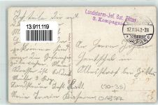 01877 O8500 Bischofswerda 1914 - WK I Neue Train-Kaserne Stallungsgebäude Stempel Landsturm-Inf. Bat. Zittau 3. Kompagnie