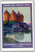 Combourg Chemins de fer de l`etat Staatseisenbahn Ausflug in die Bretagne sign. Henry de Renavcovrt Schloss Motiv Frankreich Künstlerkarte
