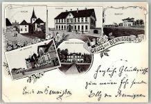31832 W3257 Bennigsen 1899 Gebrauchsspuren Lithographie Bahnhof Schule Am Bahnhof Park Schloß