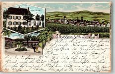 91174 W8545 Spalt 1898 Gebrauchsspuren Lithographie Bad u. Kurhaus Kurgarten