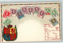 Lithographie Briefmarkenabbildung Wappen Ottmar Zieher Fidschi