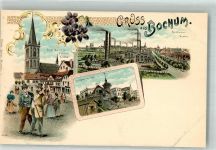 44787 W4630 Bochum Lithographie Alter Markt Propstei-Kirche Bergmanns-Heil Bochumer Verein