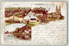 96231 W8623 Bad Staffelstein 1901 Gebrauchsspuren Lichtenfels Staffelbergfelsen Hausen Schloss Banz Kirche Staffelberg Lithographie