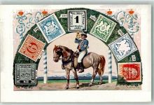 Briefmarkenabbildungen Reiter Posthorn sign A. Bitterlich König Ludwig III. v. Bayern Privatganzsache Künstlerkarte