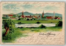 77652 W7600 Offenburg 1900 Gebrauchsspuren Gruß Kirche Turm Fabrik sign. Kellmann Künstlerkarte