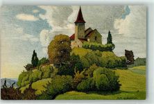 78266 W7701 Büsingen am Hochrhein Künstlerkarte Kirche sign. Ernst E Schlatter