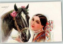 Frau mit einem Pferd Erkal Serie 328-2 AK Usabal, L.