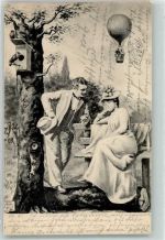 Liebespaar AK Ballon 1904 Fotomontage AK
