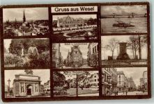 46483 W4230 Wesel a Rhein - Evangel. Gemeindehaus Neue Rheinbrücke Schill-Denkmal Brück- und Lomber-Straße Kaiserplatz Berlinertor Am Rheinglacis
