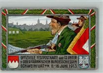 97421 W8720 Schweinfurt 1913 BOAKC Lithographie 12. Unter- und Oberfränkisches Bundesschiessen 1913 Schütze Schiessstand Wappen