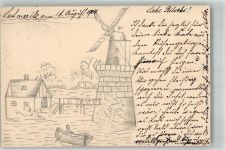Litomerice Leitmeritz Belistiftzeichnung Windmühle Ort lt. Stempel Handgemalt 1904