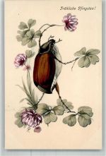 Pfingsten Kleeblatt Blüten Maikäfer 1902 Künstlerkarte