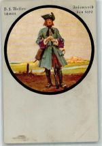 Deutsche Kriegsscheibenkarte Infanterist 1692 Verlag Teubner II,12 Propaganda WK I Künstlerkarte