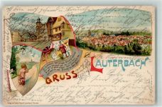 36341 W6420 Lauterbach Hessen 1903 Lithographie Bahnpost Giesen Fulda Zug 531 1.9.03 Wappen Gedicht