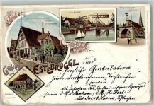 21635 W2155 Estebrügge 1897 Gebrauchsspuren Lithographie Kriegerdenkmal Gasthaus Holsteinisches Haus Esteburg