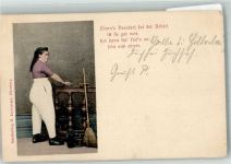 Bayrisches Dirndl bei der Hausarbeit Dienstmädchen 1901 Lithographie