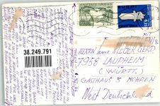 Turku Abo 1966 Gebrauchsspuren Marke bildseitig Ort handschriftlich