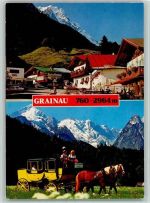 82491 W8104 Grainau - Oberer Dorfplatz mit Zugspitze Postkutschenfahrt