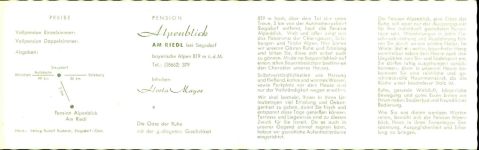 W8227 Siegsdorf , Oberbay Pension "Alpenblick" am Riedl, Klappkarte, mit Kurzinfos Gastronomie KEINE AK