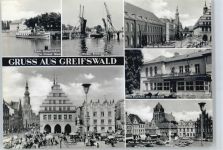 17489 O2200 Greifswald , Hansestadt - Brücke See Rathaus Auto Laterne
