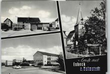 38364 W3338 Esbeck , Kr Helmstedt - Kirche Zaun Baum Auto