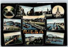 01587 O8400 Riesa - Rathaus, Kirche, Landungsplatz, Schiff, Brücke, Kaiser-Wilhelmsplatz, Albertpark Freitreppe