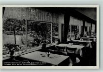 47441 W4130 Kapellen , Kr Moers - Strandbaderestaurant Silbersee Innenaufnahme Blick auf die Gartenanlagen Terrasse