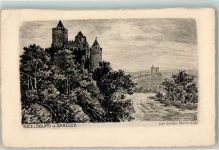 06628 O4801 Saaleck Radierung Rudelsburg und Saaleck Radierung