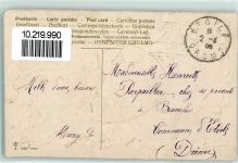 Ostern, Joeuses Paques - Osterei mit Glücksklee hängt an grünen Schleifen, Kätzchenzweige als Girlande AK Osterei 1906 Prägedruck