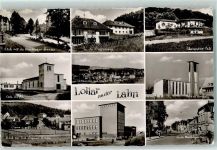 35457 W6304 Lollar - Blick auf Marburger-Straße Kath. Kirche Blick zur Rich. Wagner-Straße An der Waldstraße Neue Evangel. Kirche Am Buderus-Werk Schwimmbad-Café Rückseite mit Abschürfungen bzw Kleberesten