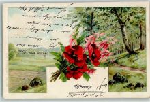 Serie Frühlingszeit Nr. 1325 Lithographie Mohnblumen Pflanzen Prägedruck