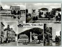 98527 O6000 Suhl - Haus der Gewerkschaft Wilhelm Pleck Straße und Ernst ThälmannPlatzRathaus Markt mit Waffenschmied Denkmal Wohnhaus am Herrenteich