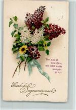 Segenswunsch - Blumenstrauß AK Flieder