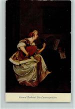 Die Lautenspielerin - Gemälde von Terborch - Verlag Bard Nr. 336 - Gemäldegalerie Cassel Zupfinstrument Künstlerkarte