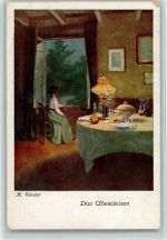 Das Abendessen, Bunte Reihe Nr. 12 AK gedeckter Tisch 1917 Künstlerkarte