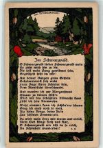 Ein Bach fließt durch den dunklen Schwarzwald mit Heimatgedicht Verlag C. Fuchs Nr. 5496 Künstlersteindruck Künstlerkarte
