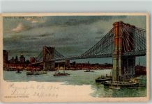 New York City 1904 Lithographie / Mondschein Brooklyn Bridge bei Nacht