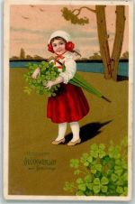 Kind Kleeblätter Schirm Lithographie K.D. Feldpoststation Nr. 148 Geburtstag 1916 Prägedruck