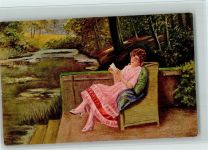 Backfischchen sitzt auf der Terrasse AK Gute Erhaltung Buch lesen