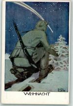 Soldat auf Ski Weihnachten Bayr. Kriegsinvaliden Fürsorge sign. Rich. Klein Spende Künstlerkarte
