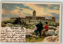 Brocken 1904 Lithographie sign. Nirsch Wetterstation Hotel