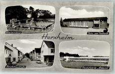 76863 W6742 Herxheim bei Landau, Pfalz Gebrauchsspuren Schwimmbad Radiofabrik Akkord Bonifatiusstrasse Foto AK